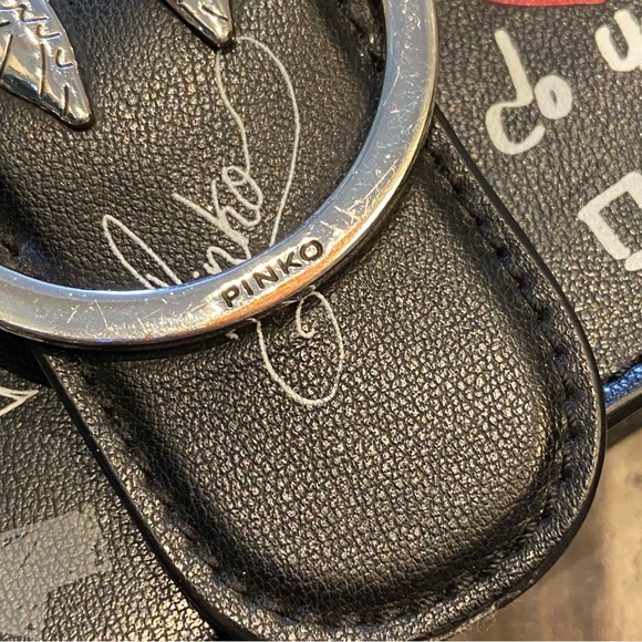 Pinko black leather her flap with multicoored graffiti print chain love bag - Picture 3 of 14